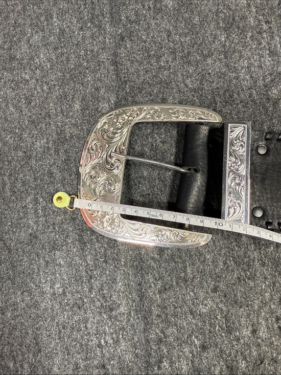 “VINTAGE”. Big AL Vintage Western Black Leather Belt with Silver Engraved Buckle main image 16
